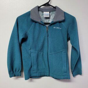 Columbia Fleece Zip Up Teal Blue Green Collar Girls Size Small Childrens School